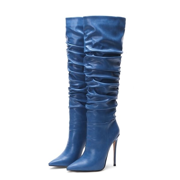 new fashion women shoes boots knee high winter pointed toe pleated high heel big size blue red black y200723
new fashion women shoes boots knee high winter pointed toe pleated high heel big size blue red black y200723