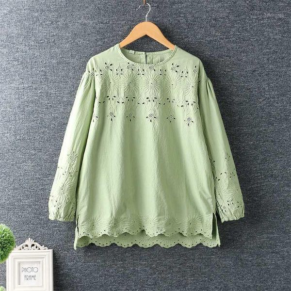 2020 spring new women's sweet hollow embroidered long sleeves cotton and linen shirt women, White
2020 spring new women's sweet hollow embroidered long sleeves cotton and linen shirt women, White