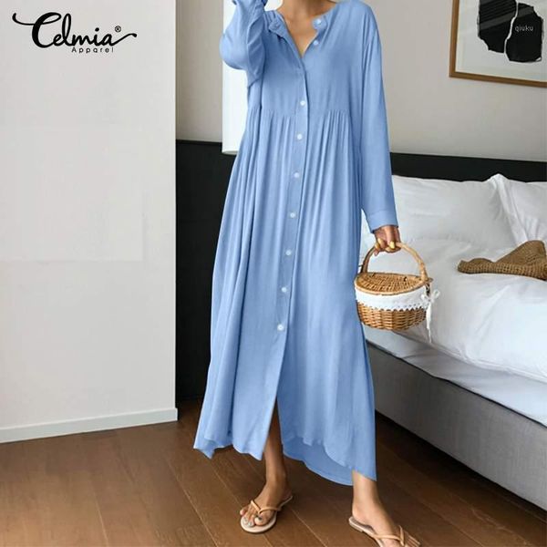 s-5xl celmia 2020 fashion women split shirt dress casual high waist solid buttons ruffles dress ladies long sleeve party vestido1, Black;gray
s-5xl celmia 2020 fashion women split shirt dress casual high waist solid buttons ruffles dress ladies long sleeve party vestido1, Black;gray