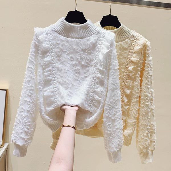 plush lace bottoming shirt new high-end fashion solid turtleneck chiffon for women blouses autumn and winter, White
plush lace bottoming shirt new high-end fashion solid turtleneck chiffon for women blouses autumn and winter, White