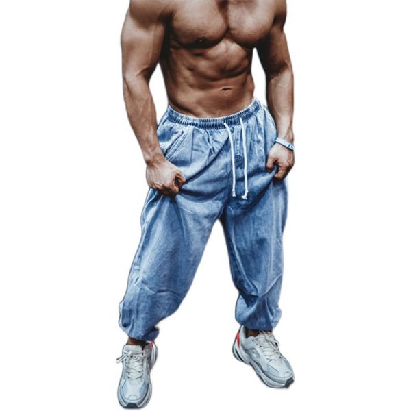 2020 new fashion casual european size men's pure color drawstring fitness exercise loose denim jeans for men, Blue
2020 new fashion casual european size men's pure color drawstring fitness exercise loose denim jeans for men, Blue