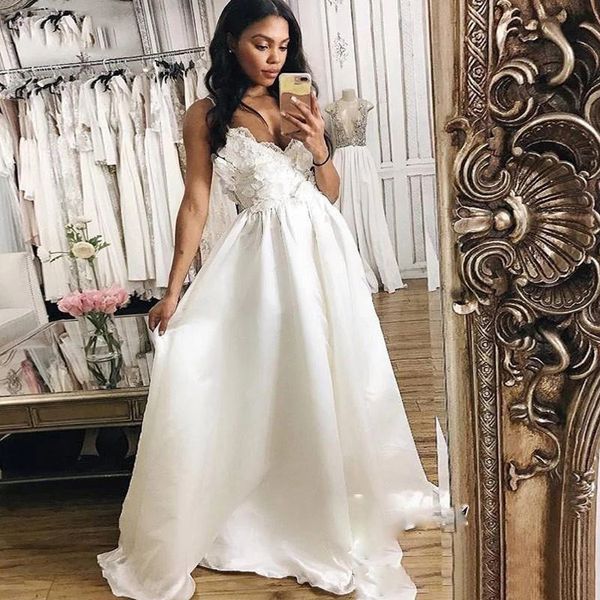 simple boho a line wedding dress satin spaghetti strap lace beach wedding gowns plus size sweep train appliques bridal dresses, White
simple boho a line wedding dress satin spaghetti strap lace beach wedding gowns plus size sweep train appliques bridal dresses, White