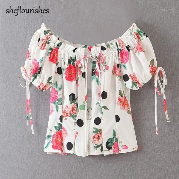 women's blouses & shirts 2021 summer blouse women off shoulder floral shirt dot korean short sleeve zipper lace up1, White
women's blouses & shirts 2021 summer blouse women off shoulder floral shirt dot korean short sleeve zipper lace up1, White