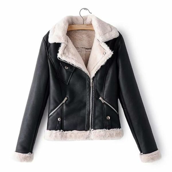 new fashion pu leather jacket warm winter jacket women coat short was thin motorcycle leather coat women, Black