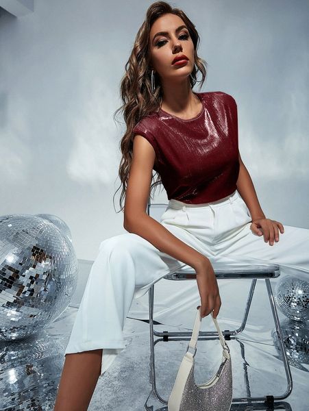 shoulder pad metallic tank h0eo#, White