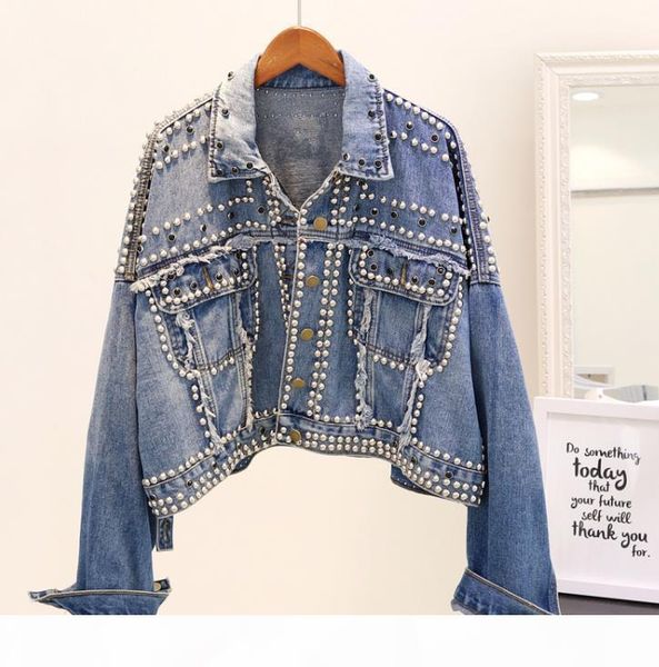 2018 new autumn women's hand rivet studded denim jacket loose outwear female students casual short denim coats, Black;brown 
2018 new autumn women's hand rivet studded denim jacket loose outwear female students casual short denim coats, Black;brown