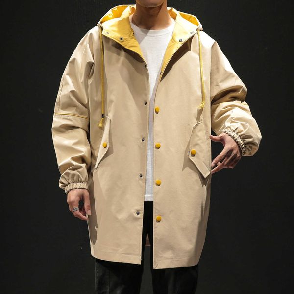 2019 autumn new tooling windbreaker coat loose medium length hooded color matching jacket men's, Tan;black
2019 autumn new tooling windbreaker coat loose medium length hooded color matching jacket men's, Tan;black