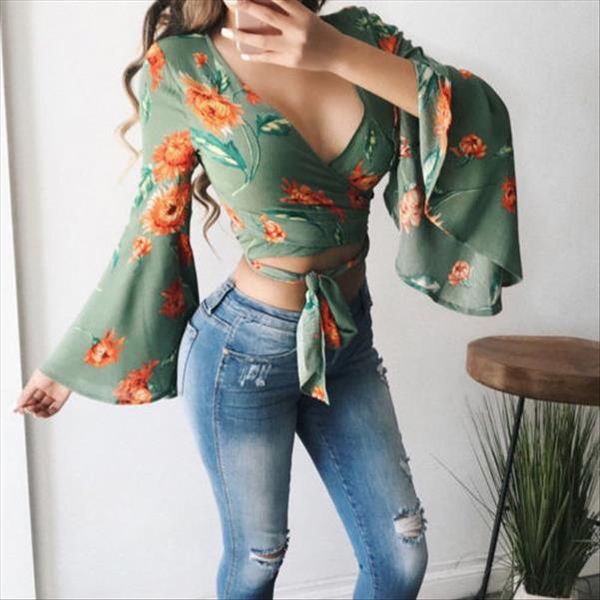 green chiffon printing floral blouse women lace up tie tunic kimono long sleeve loose shirt wrap chest blusa dames, White
green chiffon printing floral blouse women lace up tie tunic kimono long sleeve loose shirt wrap chest blusa dames, White