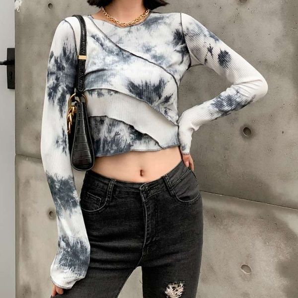 tie dye design round neck long sleeve t-shirt for women 2020 autumn fashionable open navel versatile short top, Black;gray
tie dye design round neck long sleeve t-shirt for women 2020 autumn fashionable open navel versatile short top, Black;gray