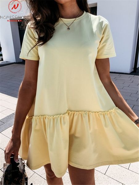 fashion women summer solid color a-line ruffles decor o-neck short sleeve casual loose pullovers mini, Black;gray
fashion women summer solid color a-line ruffles decor o-neck short sleeve casual loose pullovers mini, Black;gray