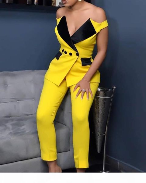 women 2 piece outfits colorblock off shoulder notched collar buttoned blazer & pants sets, White
women 2 piece outfits colorblock off shoulder notched collar buttoned blazer & pants sets, White
