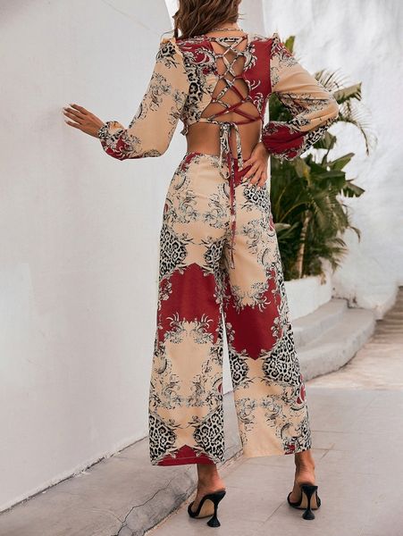 glamaker lace up leopard & graphic pattern ruffle detail jumpsuit m26m#, White
glamaker lace up leopard & graphic pattern ruffle detail jumpsuit m26m#, White