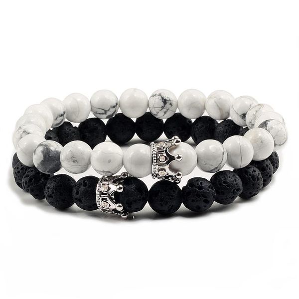2pcs/set new design pave cz crown couple distance bracelets bangles natural lava black white stone beads bracelet lovers jewelry
2pcs/set new design pave cz crown couple distance bracelets bangles natural lava black white stone beads bracelet lovers jewelry