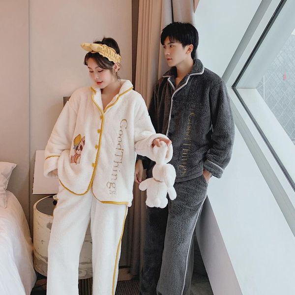 couple 2pcs cute cartoon bear print pajamas set winter casual letter home wear loose shirt&pant nightwear flannel warm sleepwear, Black;brown
couple 2pcs cute cartoon bear print pajamas set winter casual letter home wear loose shirt&pant nightwear flannel warm sleepwear, Black;brown