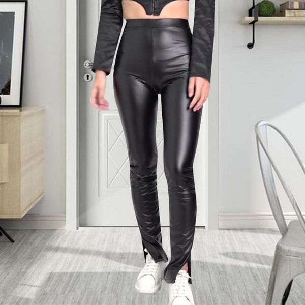 faux pu leather women pencil pants side split skinny bodycon high waist tight trouser black fashion fall 2020 clothing, Black;white 
faux pu leather women pencil pants side split skinny bodycon high waist tight trouser black fashion fall 2020 clothing, Black;white