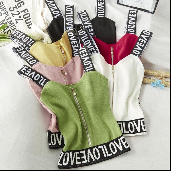 summer letter print knitted camis women v neck sleeveless tank spring zipper short female, White
summer letter print knitted camis women v neck sleeveless tank spring zipper short female, White