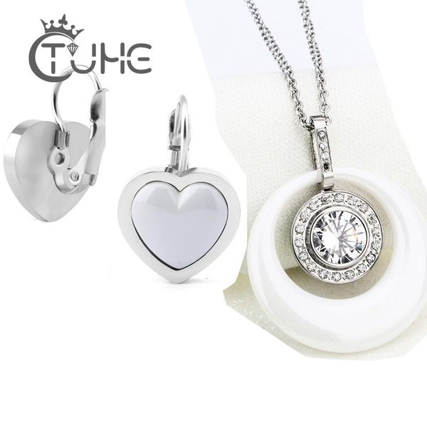 2020 новые горячие ювелирные изделия набор с хрустальными женщинами элегантные huggie сердечные серьги уникальные мелкие керамические серьги, Silver