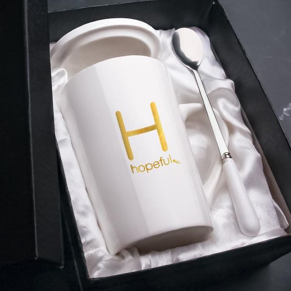 geekhom керамические керамические кружки с подарочной коробкой и ложкой краткая европа стиль письмо чая молочная кружка с крышкой пара подар