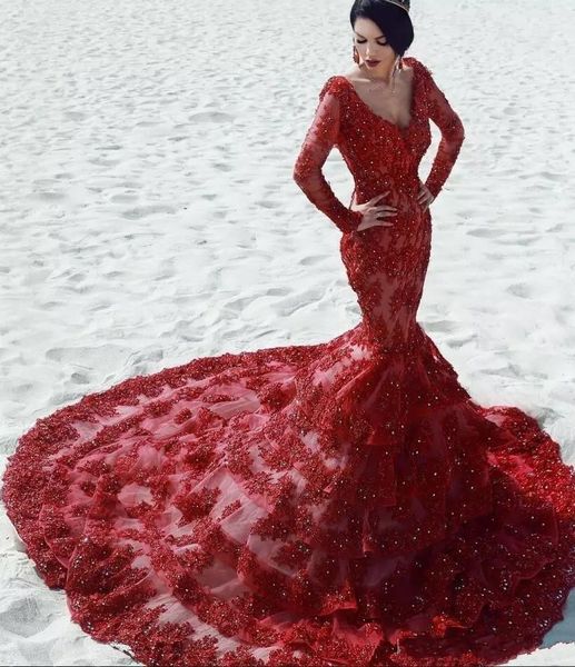 elegant dubai arabic plus size luxury red lace mermaid evening dresses beaded crystals v neck long sleeves tiered formal dress evening gowns, Black;red
elegant dubai arabic plus size luxury red lace mermaid evening dresses beaded crystals v neck long sleeves tiered formal dress evening gowns, Black;red