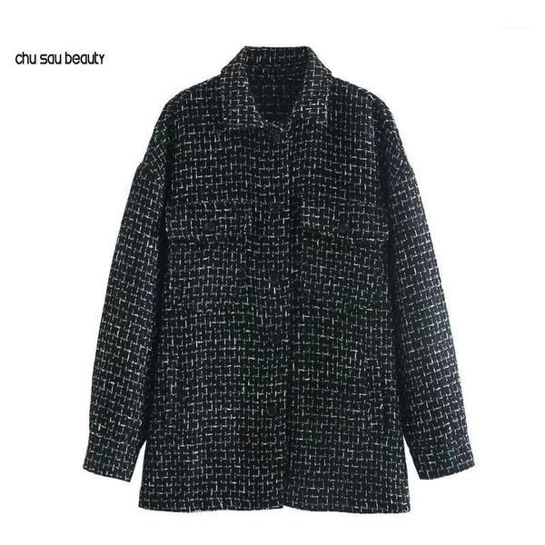 women 2021 fashion with pockets oversized tweed jacket coat vintage long sleeve button-up female outerwear chic c741, Black;brown
women 2021 fashion with pockets oversized tweed jacket coat vintage long sleeve button-up female outerwear chic c741, Black;brown