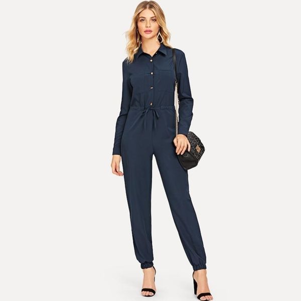 lapel shirt slim jumpsuit, Tan;black
lapel shirt slim jumpsuit, Tan;black