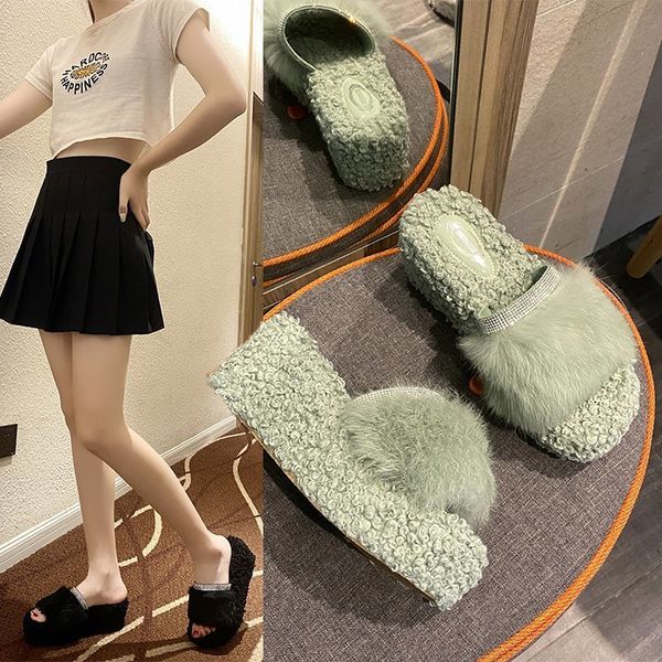 women wedge slippers platform flip flops soft comfortable 2020 short plush soft rabbit fur casual shoes outdoor ladies slippers x1020, Black
women wedge slippers platform flip flops soft comfortable 2020 short plush soft rabbit fur casual shoes outdoor ladies slippers x1020, Black