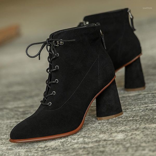 2020 new winter ladies pointed thick with wild black ankle boots female kid suede side with fashion lace short boots mujer shoes1
2020 new winter ladies pointed thick with wild black ankle boots female kid suede side with fashion lace short boots mujer shoes1