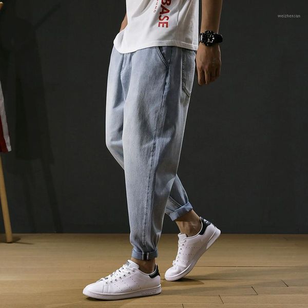 korean style fashion men jeans retro light blue loose harem pants vintage designer tapered trousers streetwear hip hop jeans men1
korean style fashion men jeans retro light blue loose harem pants vintage designer tapered trousers streetwear hip hop jeans men1