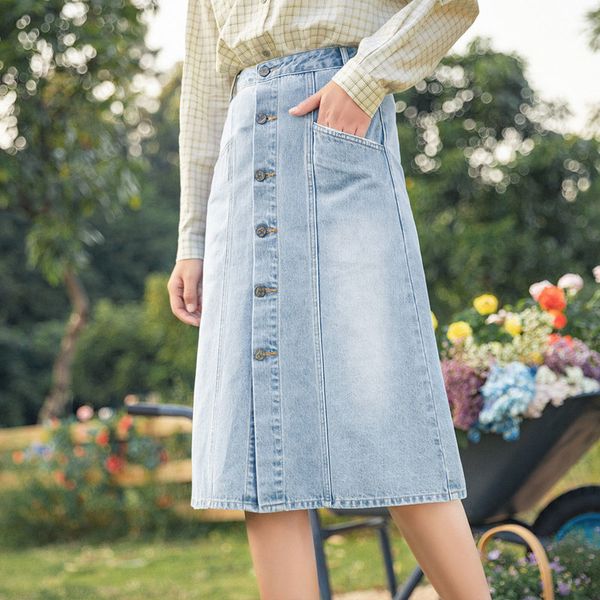 inman 2021 spring new arrival denim pure cotton water wash spring autumn casual thin versatile a-line mid women's skirt q1219, Black
inman 2021 spring new arrival denim pure cotton water wash spring autumn casual thin versatile a-line mid women's skirt q1219, Black