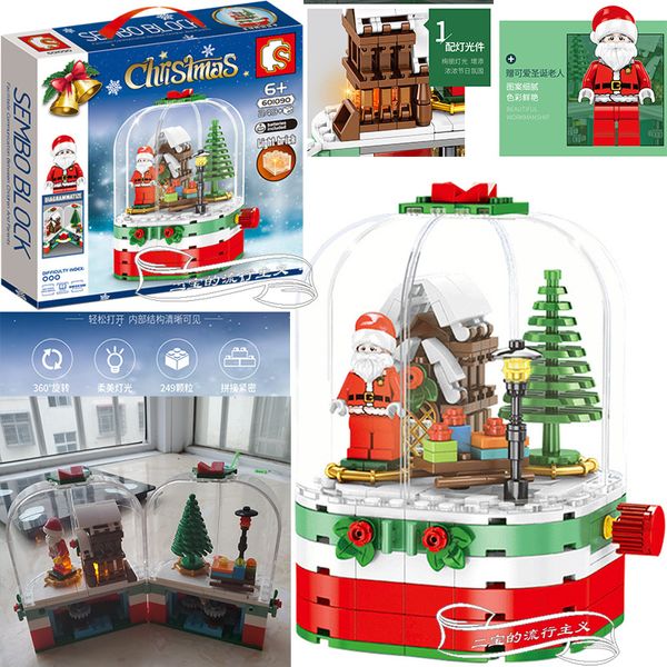 Classic Creative Santa Claus Snow Box Spinning House Remote Control Train Assembly Building Block Toy Gift