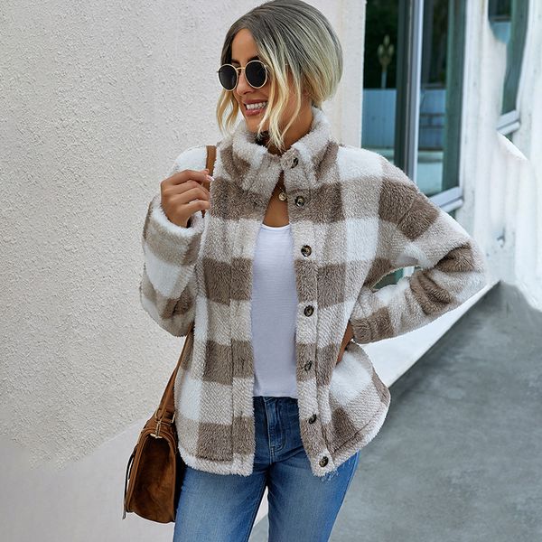 woman winter coats new fashion plaid plush jackets stand collar long sleeve elegant casual loose pocket autumn coat female 201126, Black;brown
woman winter coats new fashion plaid plush jackets stand collar long sleeve elegant casual loose pocket autumn coat female 201126, Black;brown
