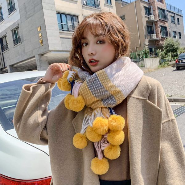 women's winter korean version versatile ins lattice wool ball thickened warm shawl student cashmere tassel scarf, Blue;gray
women's winter korean version versatile ins lattice wool ball thickened warm shawl student cashmere tassel scarf, Blue;gray