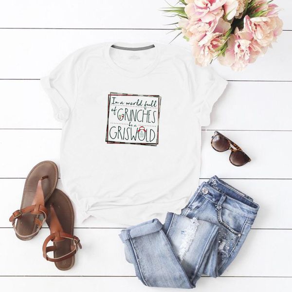 xt219 grinches griswold english printing fashion casual round neck short sleeve t-shirt for women, White
xt219 grinches griswold english printing fashion casual round neck short sleeve t-shirt for women, White