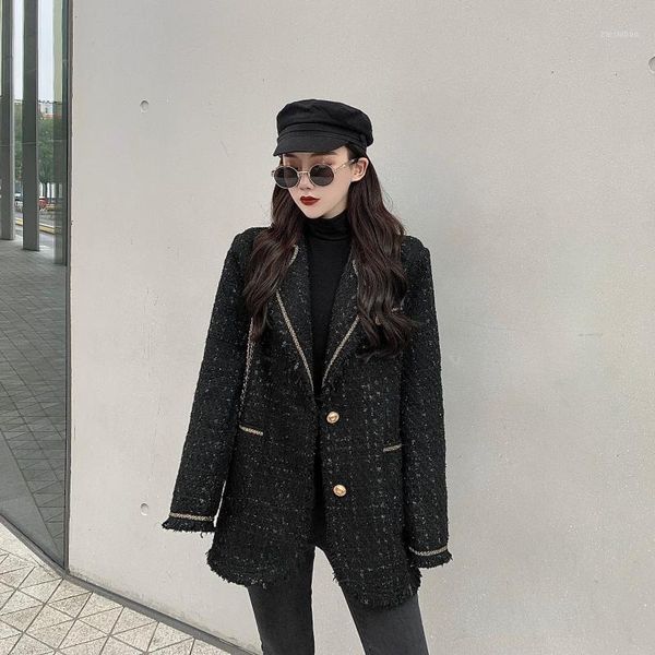 small fragrance wind tweed suit collar woolen coat female 2019 autumn winter new loose pocket long-sleeved foreign woolen coat1, Black
small fragrance wind tweed suit collar woolen coat female 2019 autumn winter new loose pocket long-sleeved foreign woolen coat1, Black