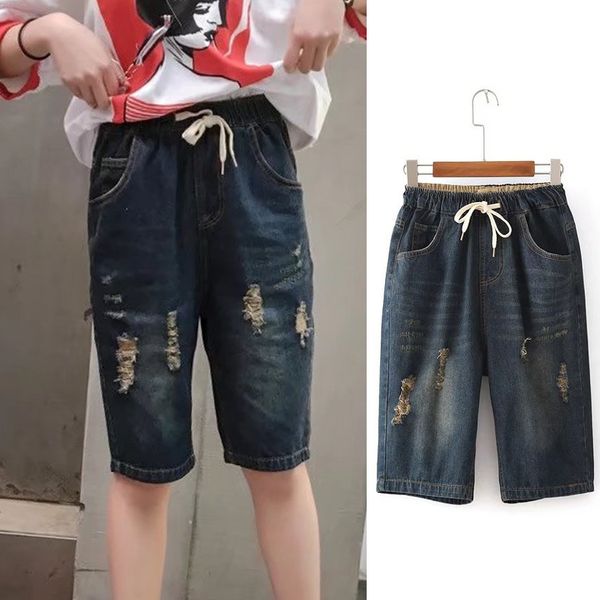 wind 18 spring and summer new wash hole elastic waist shorts fashion versatile jeans capris women, Blue
wind 18 spring and summer new wash hole elastic waist shorts fashion versatile jeans capris women, Blue
