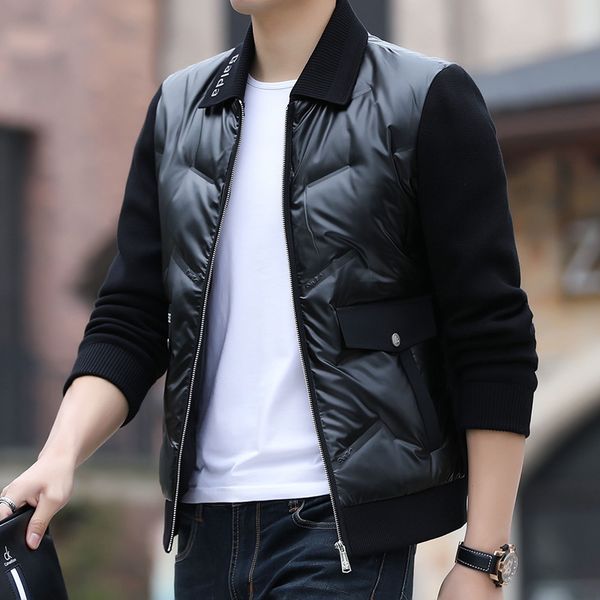 2020 men's short bright face knitted sleeve stitched down jacket youth trend detachable collar bv34, Black
2020 men's short bright face knitted sleeve stitched down jacket youth trend detachable collar bv34, Black