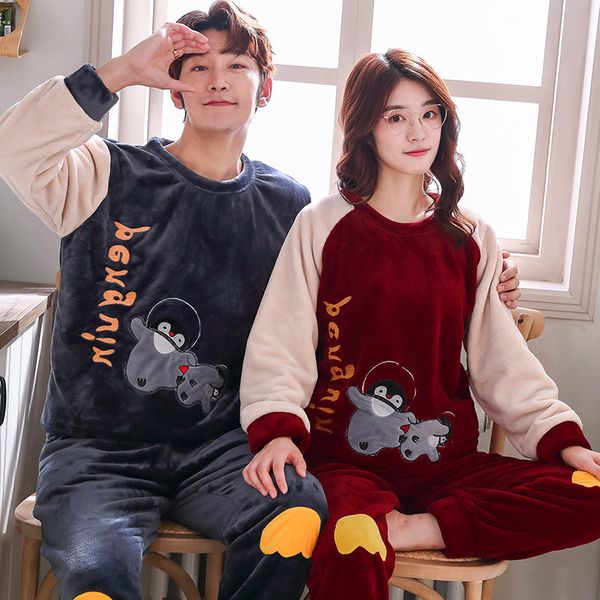two pieces sets cute flannel winter couples pajamas set for women men plush fabric sleepwear pyjamas suit home wear pjs, Black;brown
two pieces sets cute flannel winter couples pajamas set for women men plush fabric sleepwear pyjamas suit home wear pjs, Black;brown