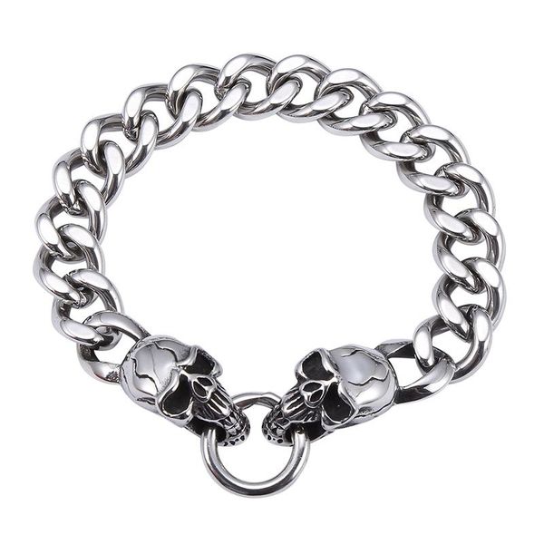 link, chain 12mm double skull stainless steel curb cuban link men trendy bracelets hiphop rock jewelry male wristband gift gl0006, Black
link, chain 12mm double skull stainless steel curb cuban link men trendy bracelets hiphop rock jewelry male wristband gift gl0006, Black