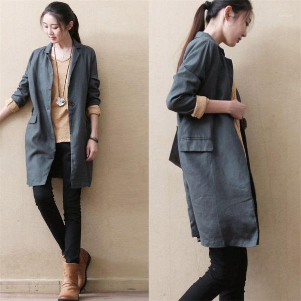 linen women's long windbreaker leisure suit jacket female one button solid color casacas casuales para mujer thin outerwear f9211, White;black
linen women's long windbreaker leisure suit jacket female one button solid color casacas casuales para mujer thin outerwear f9211, White;black