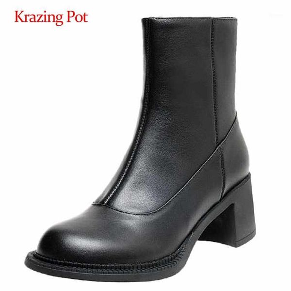 krazing pot british school genuine leather european design brand round toe thick high heel zipper elegant lady ankle boots l311, Black
krazing pot british school genuine leather european design brand round toe thick high heel zipper elegant lady ankle boots l311, Black