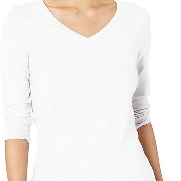 new new new women classic-fit 3/4 sleeve v-neck t-shirt cotton o-neck 201029, White
new new new women classic-fit 3/4 sleeve v-neck t-shirt cotton o-neck 201029, White
