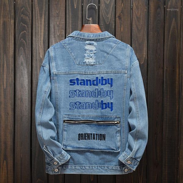 mens fashion ripped denim jacket vintage washed embroidery jean jacket patchwork pocket with zippers slim for male1, Black;brown
mens fashion ripped denim jacket vintage washed embroidery jean jacket patchwork pocket with zippers slim for male1, Black;brown
