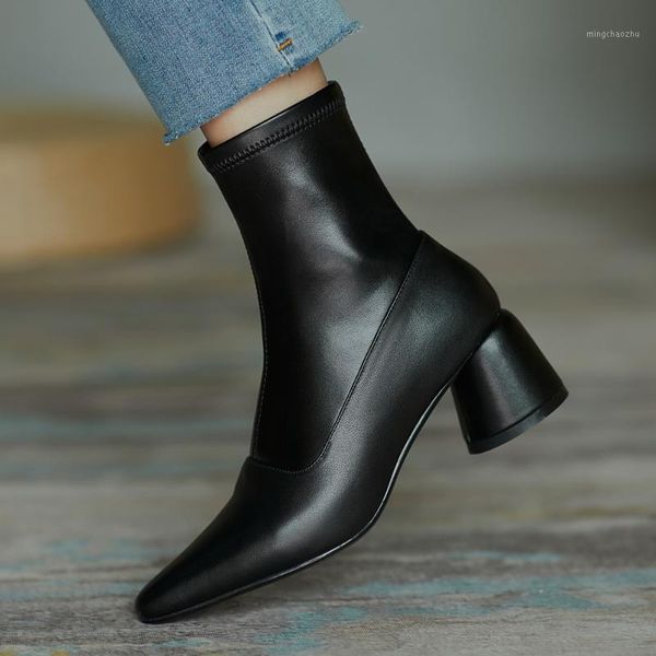 boots women's genuine leather thick high heel autumn comfortable ankle pointed toe elegant ladies short booties slim shoes women1, Black
boots women's genuine leather thick high heel autumn comfortable ankle pointed toe elegant ladies short booties slim shoes women1, Black