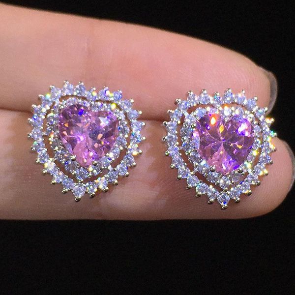 stud luxury love heart earrings for women pink zircon crystal korean women's accessories bridesmaid gift female jewelry kbe440, Golden;silver
stud luxury love heart earrings for women pink zircon crystal korean women's accessories bridesmaid gift female jewelry kbe440, Golden;silver