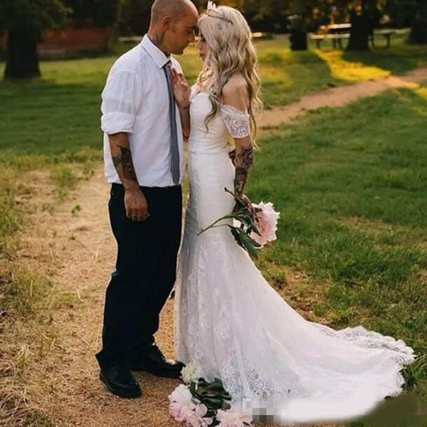 mermaid wedding dresses long off the shoulder garden lace bohemian bridal gowns vintage wedding dress, White
mermaid wedding dresses long off the shoulder garden lace bohemian bridal gowns vintage wedding dress, White
