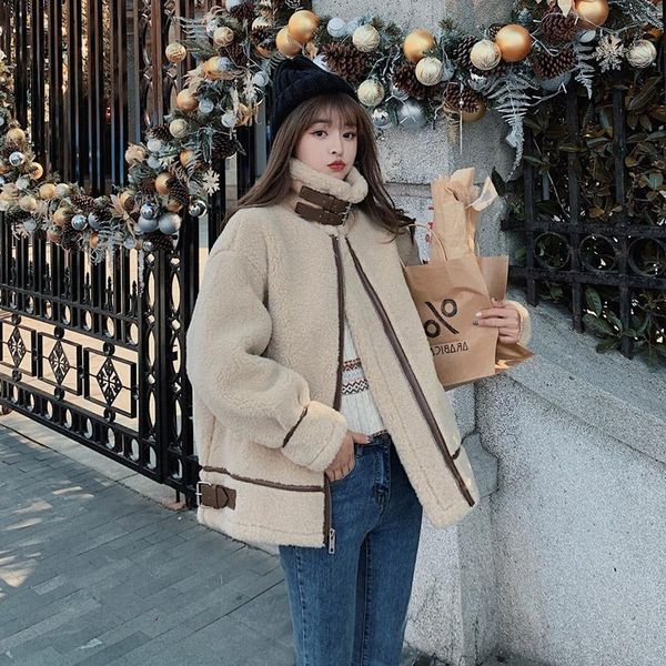 women's fur & faux winter biker coat women jackets female thick warm korean fashion casual outerwear clothing ladies lambs wool beige p, Black
women's fur & faux winter biker coat women jackets female thick warm korean fashion casual outerwear clothing ladies lambs wool beige p, Black