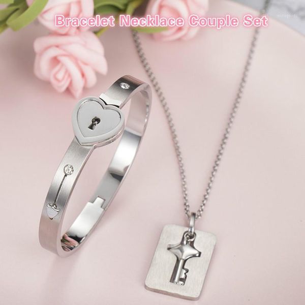 stainless steel a couple jewelry bangle necklace sets love heart lock bracelets bangles key pendant necklace couples jewelry1, Silver
stainless steel a couple jewelry bangle necklace sets love heart lock bracelets bangles key pendant necklace couples jewelry1, Silver