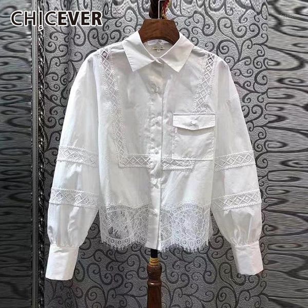 women's blouses & shirts chicever casual patchwork lace for female lapel collar lantern long sleeve asymmetrical 2021 fashion clothing, White
women's blouses & shirts chicever casual patchwork lace for female lapel collar lantern long sleeve asymmetrical 2021 fashion clothing, White