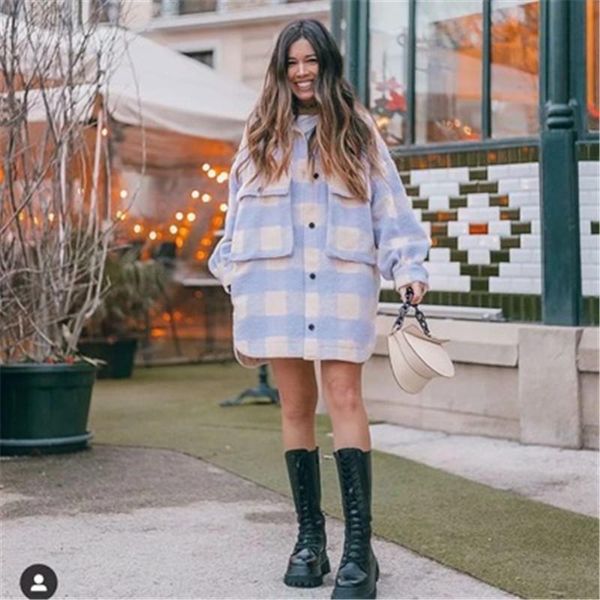 women's wool & blends stylish sweet plaid woolen shirt jackets women fashion single-breasted loose versatile chic streetwear coat abrig, Black
women's wool & blends stylish sweet plaid woolen shirt jackets women fashion single-breasted loose versatile chic streetwear coat abrig, Black