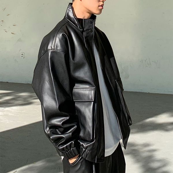 korean style short leather men's fashion casual black motorcycle jackets mens streetwear loose hip-hop bomber jacket men, Black;brown
korean style short leather men's fashion casual black motorcycle jackets mens streetwear loose hip-hop bomber jacket men, Black;brown